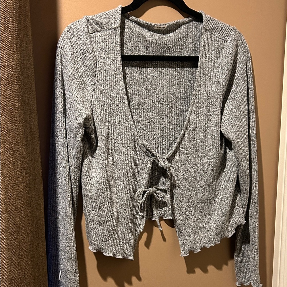 Garage Heather Gray Knit Tie-Front Cardigan